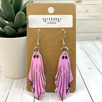 Spooky GHOST Earrings - Pink & White