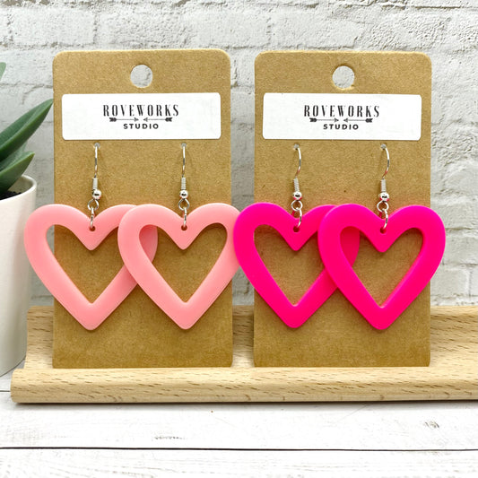 Big Pink HEART Outline Earrings