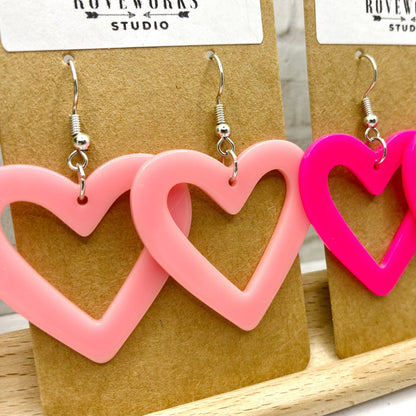 Big Pink HEART Outline Earrings