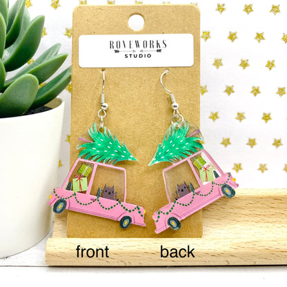 Christmas CATS in Cars Earrings