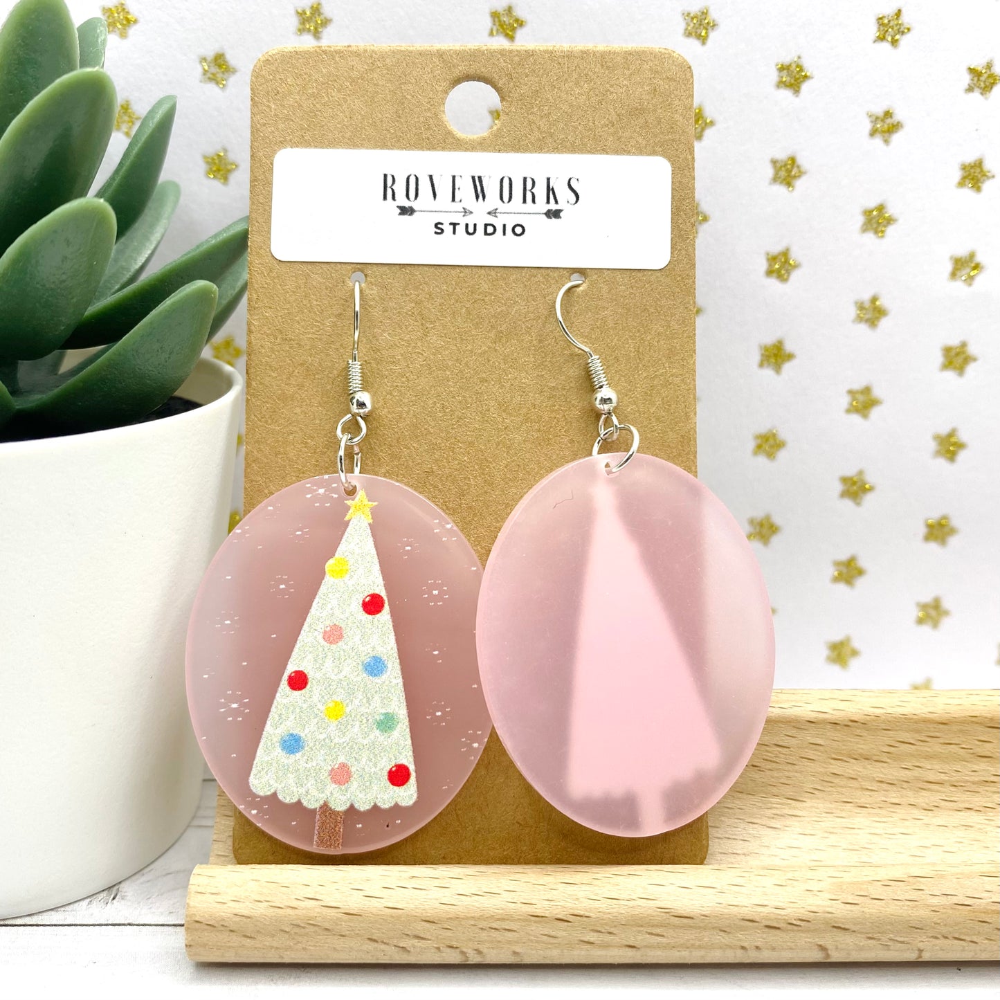 Pink Polka Dot CHRISTMAS TREE Earrngs