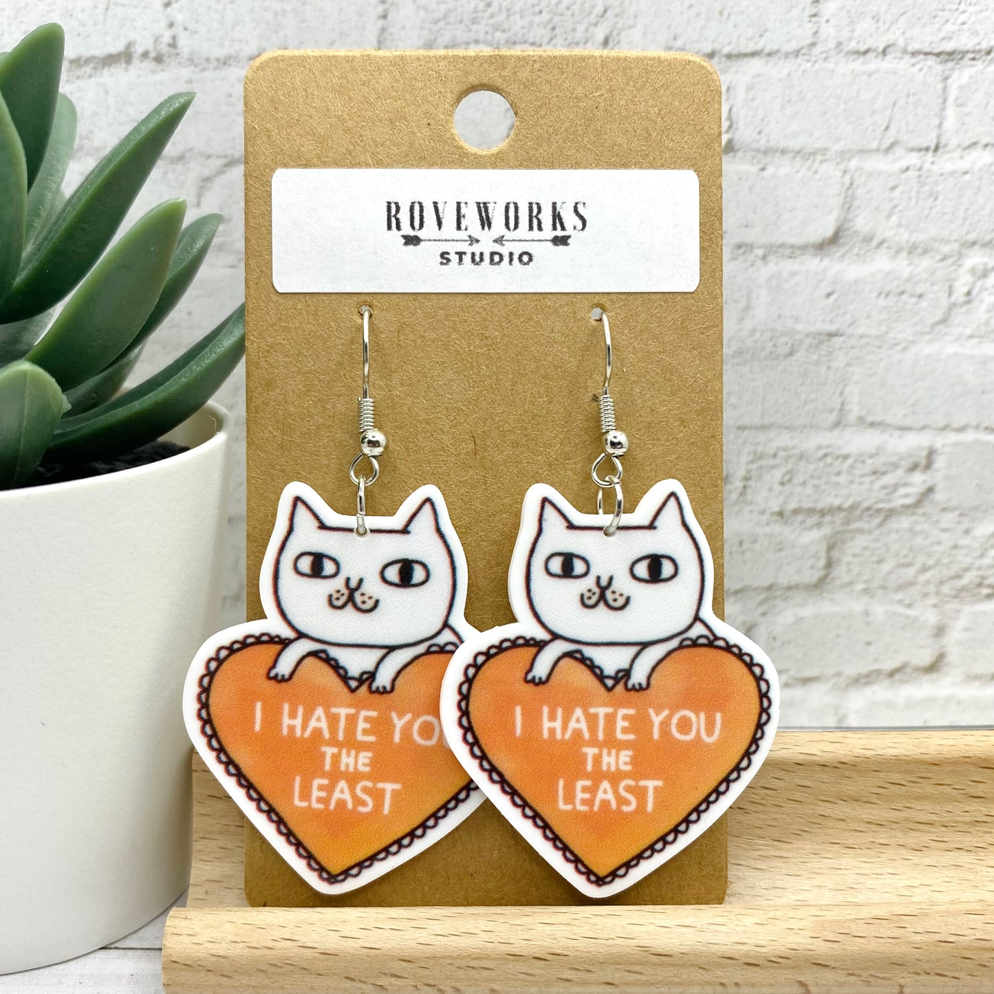 I Hate You the Least Cat Heart Earrings