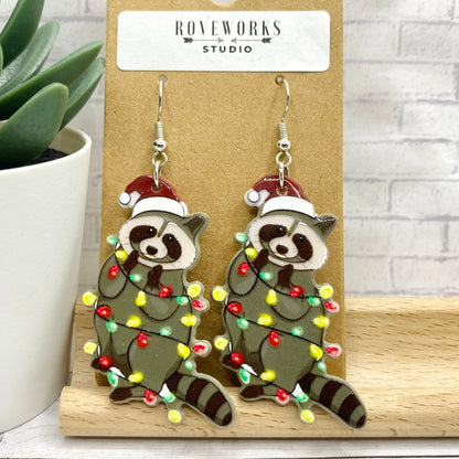 Christmas Light RACCOONS Earrings