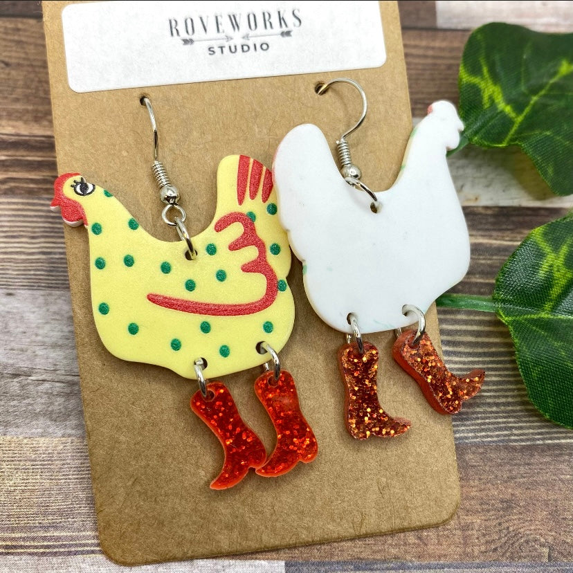 CHICKENS in RED BOOTS Earrings