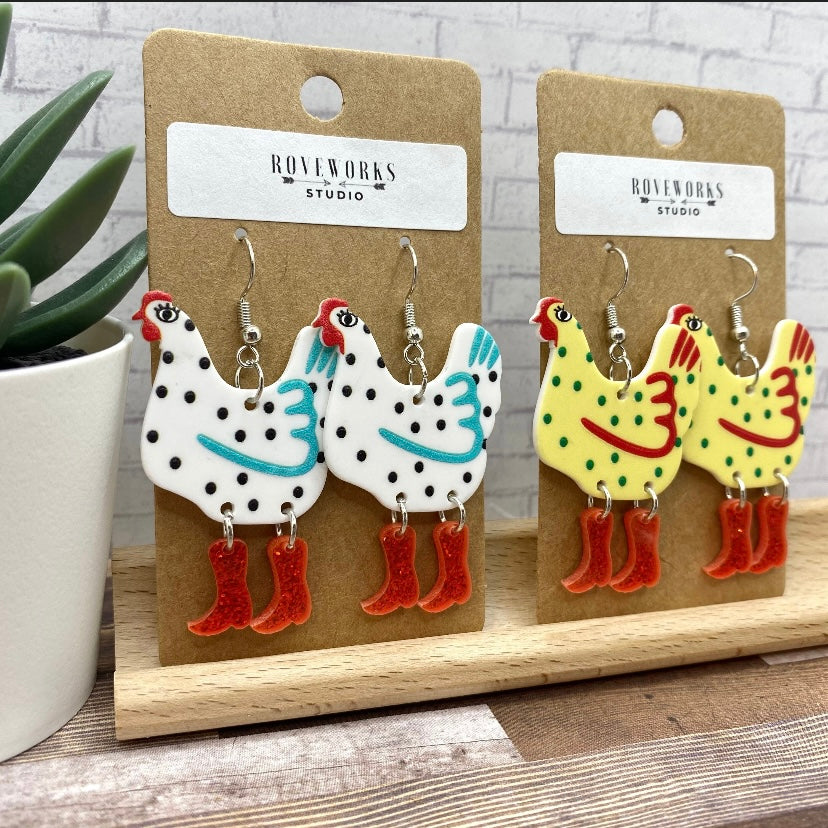 CHICKENS in RED BOOTS Earrings