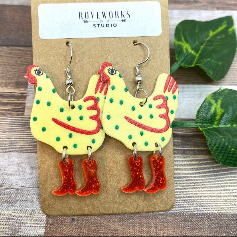 CHICKENS in RED BOOTS Earrings