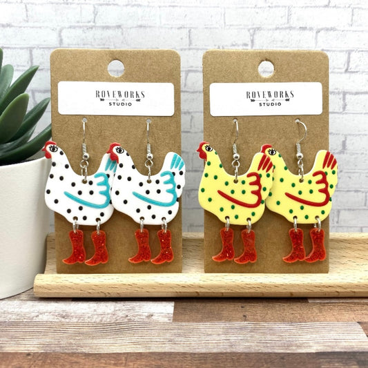 CHICKENS in RED BOOTS Earrings