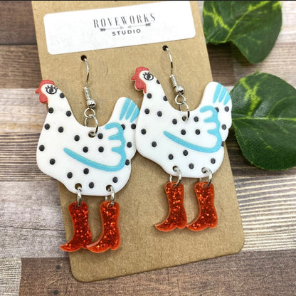 CHICKENS in RED BOOTS Earrings