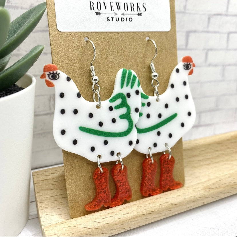 CHICKENS in RED BOOTS Earrings