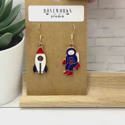 ASTRONAUT & ROCKET Mismatched Earrings