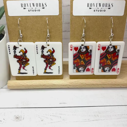 PLAYING CARD Earrings - Joker & Queen of Hearts