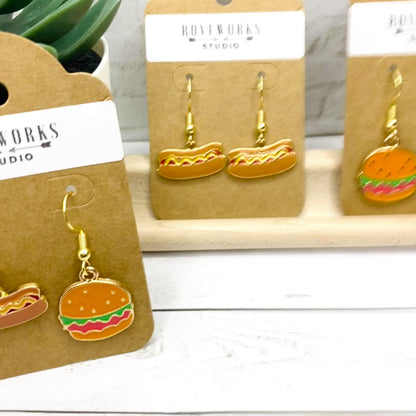 Little HAMBURGER & HOTDOG Mismatched Earrings