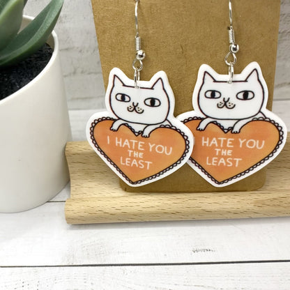 I Hate You the Least Cat Heart Earrings