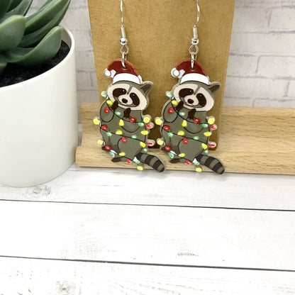 Christmas Light RACCOONS Earrings