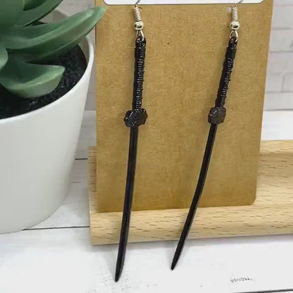 Long Black SWORD Earrings