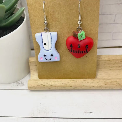 TEACHER Mismatched Earrings - Pencil Sharpener & Apple Ruler