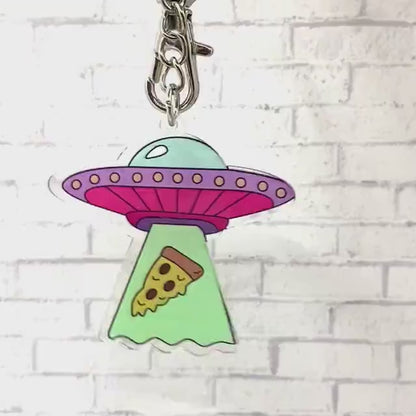 UFO Pizza Abduction KEYCHAIN