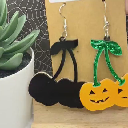 Big PUMPKIN CHERRY Jack-O-Lantern Earrings