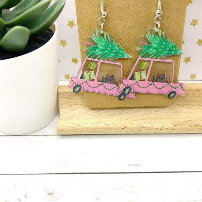 Christmas CATS in Cars Earrings