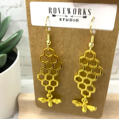 Long BEES and HONEYCOMBS Earrings