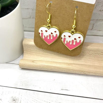 Pink CUPCAKE HEART Earrings