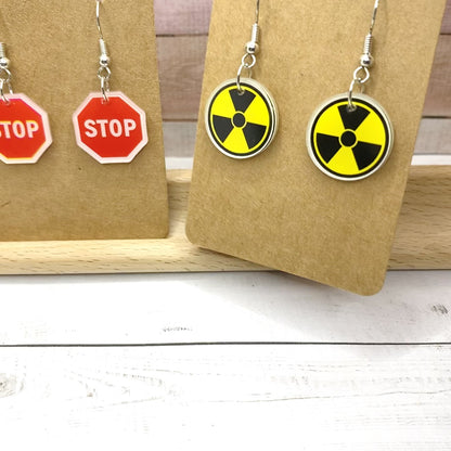 STOP & NUCLEAR WASTE Sign Earrings