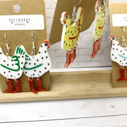 CHICKENS in RED BOOTS Earrings