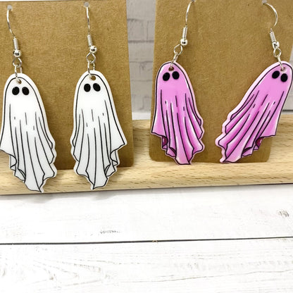 Spooky GHOST Earrings - Pink & White