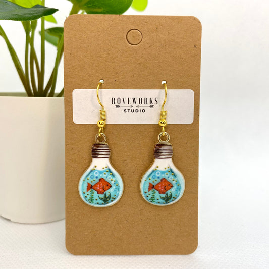 GOLDFISH in a Lightbulb Dangley Earrings