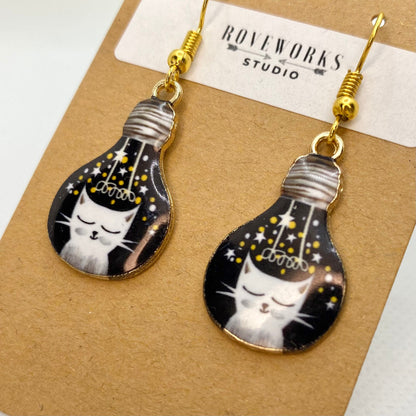 SPACE CATS in Lightbulbs Earrings