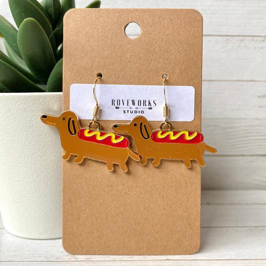 HOTDOG Wiener Dog Earrings