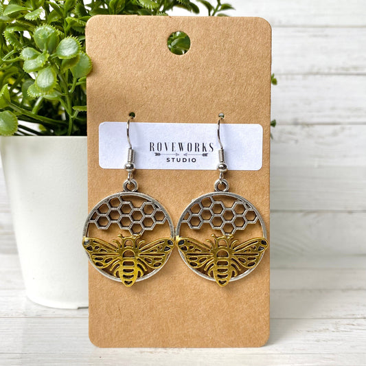 BEE & HONEYCOMB Circle Earrings