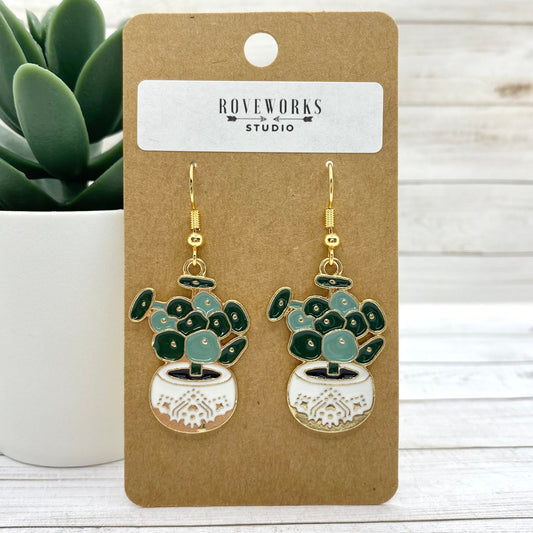 POTTED PLANT Earrings - Pilea Peperomioides