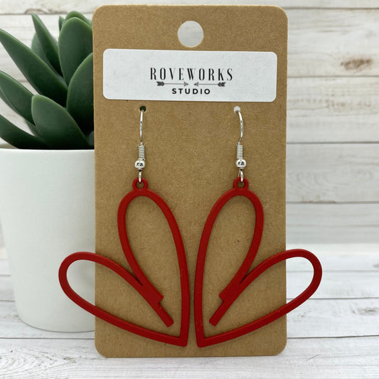 Red Metal HEART Outline Earrings