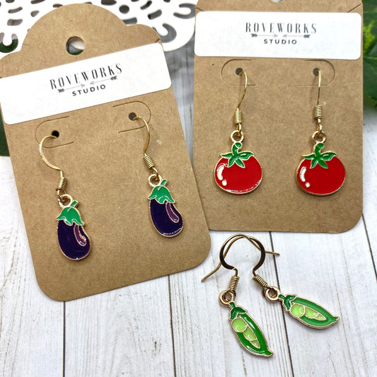 VEGETABLE EARRINGS - Tomato Eggplant & Peas