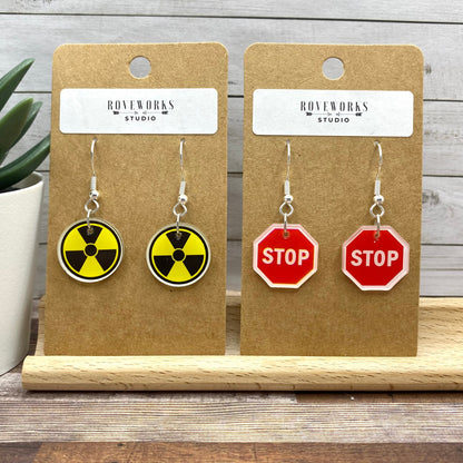 STOP & NUCLEAR WASTE Sign Earrings