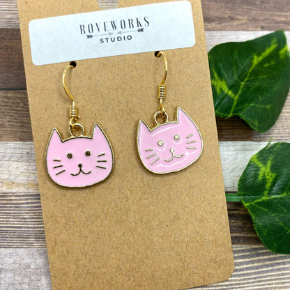 CAT FACE Earrings - Pink, Black & White