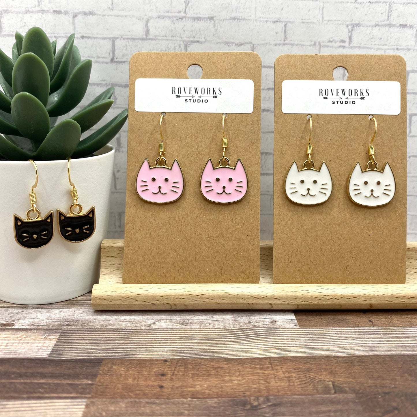 CAT FACE Earrings - Pink, Black & White