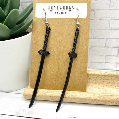 Long Black SWORD Earrings