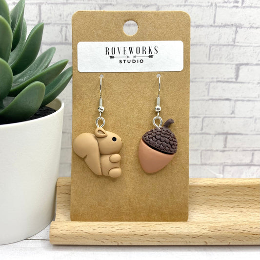 Fall SQUIRREL & ACORN Mismatched Earrings