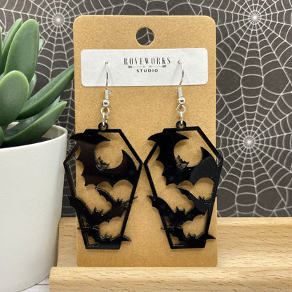 COFFIN BATS Spooky Earrings