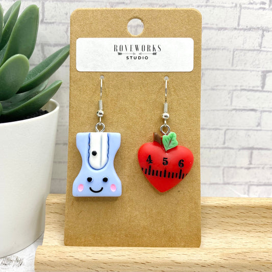 TEACHER Mismatched Earrings - Pencil Sharpener & Apple Ruler