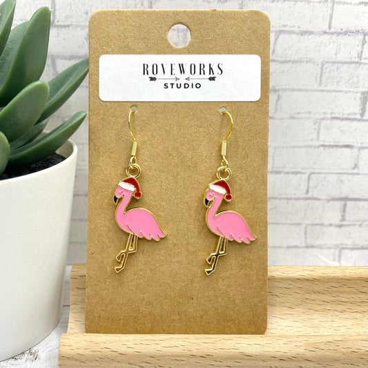 Santa Hat FLAMINGO Christmas Earrings